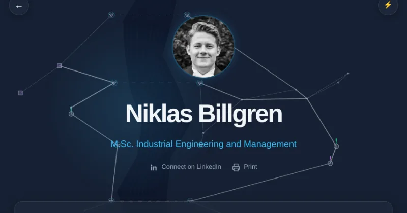 The CV page: a profile summary above the start of the experience timeline.